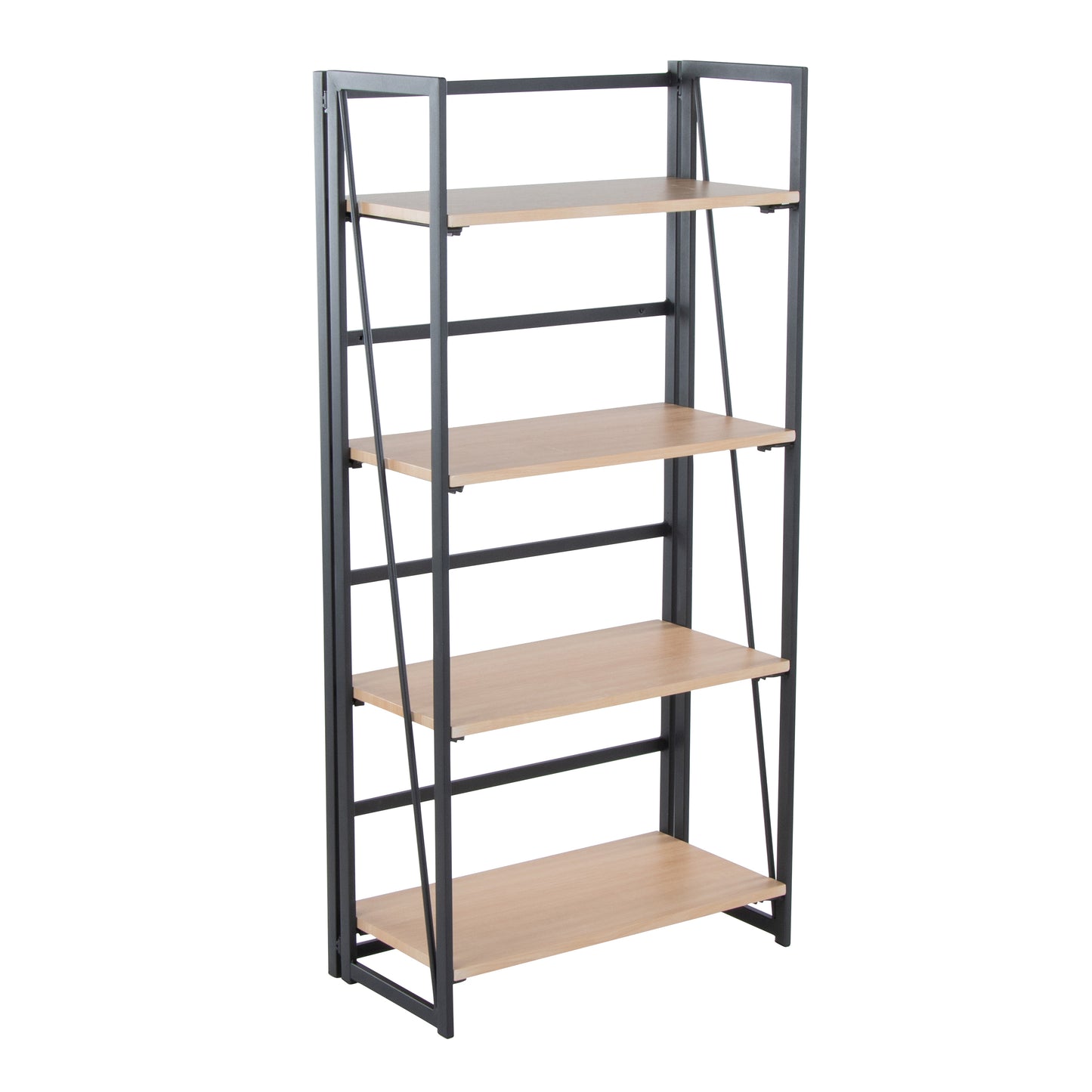 Dakota Contemporary Bookcase in Black Painted Metal and Natural Wood by LumiSource