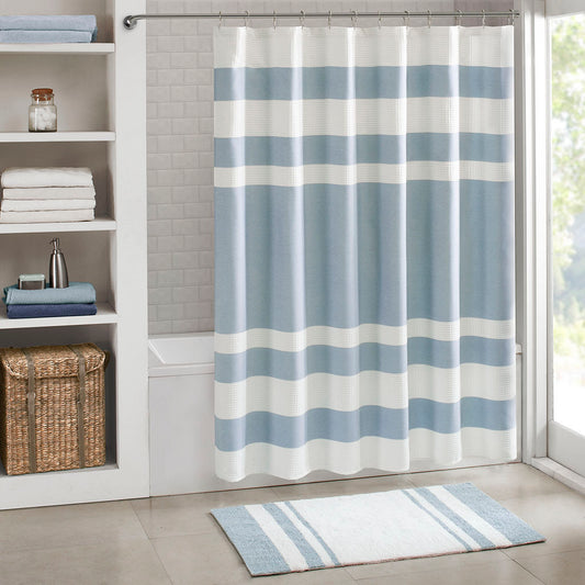 Spa Waffle Stripe Shower Curtain with Stain-Resistant Scotchgard Finish