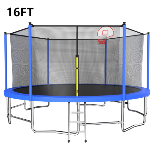 16FT Trampoline with Balance Bar & Basketball Hoop&Ball, 1.5MM Thickened Recreational Trampoline for Adults & Kids, ASTM Approved Reinforced Type Outdoor Trampoline with Enclosure Net