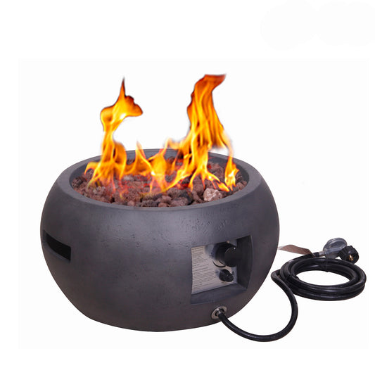 Round Dark Propane Outdoor Fire Pit with Faux Concrete Texture
