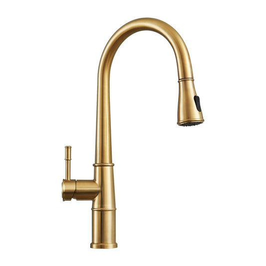 Gold Kitchen Faucet with Pull Down Sprayer, Brushed Gold Kitchen Sink Faucets 1Handle Single Hole Deck Mount High Arc 360 Degree Swivel Pull Out Kitchen Faucets