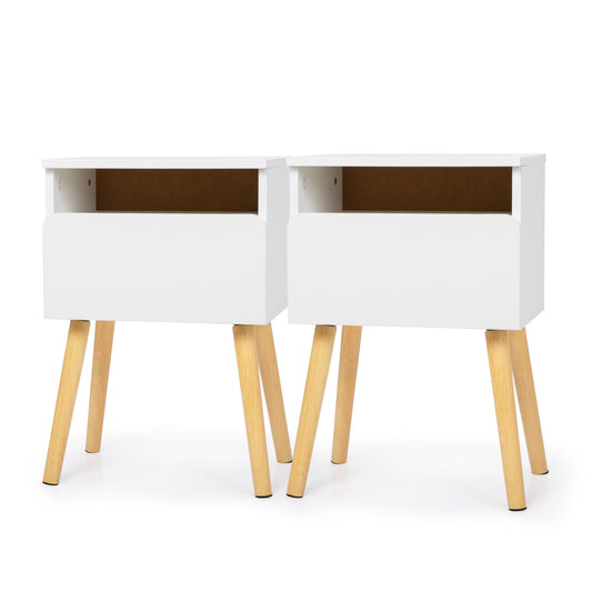 2-piece modern bedside table, bedroom coffee table with drawers, shelves, living room bedside furniture, white