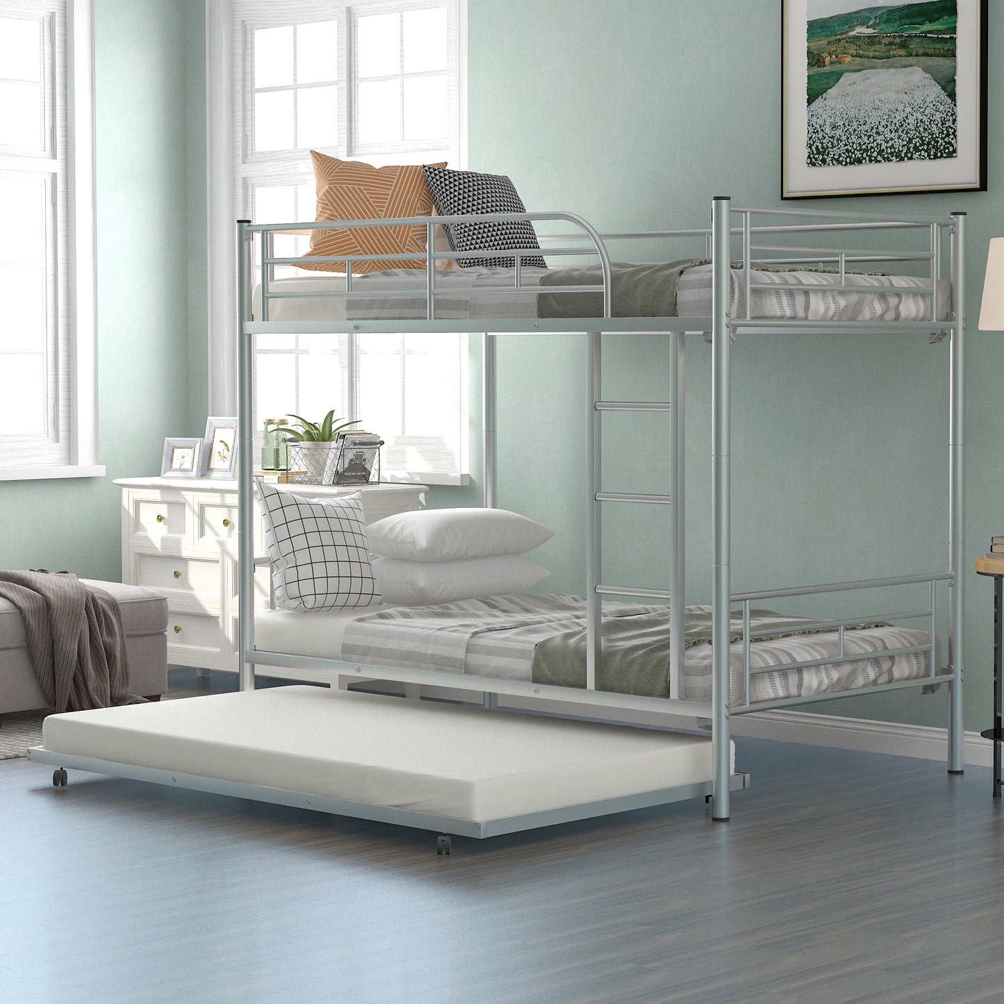 Convertible Twin Metal Bunk Bed With Trundle