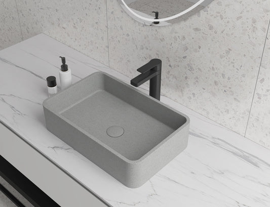 Rectangle Concrete Vessel Bathroom Sink Handmade Concreto Stone Basin Counter Freestanding  Bathroom Vessel  Sink in Grey without  Faucet and Drain