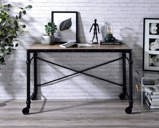 Rustic Oak & Black Industrial Writing Desk