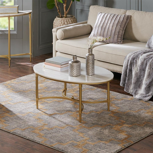 Luxurious White Marble and Gold Coffee Table