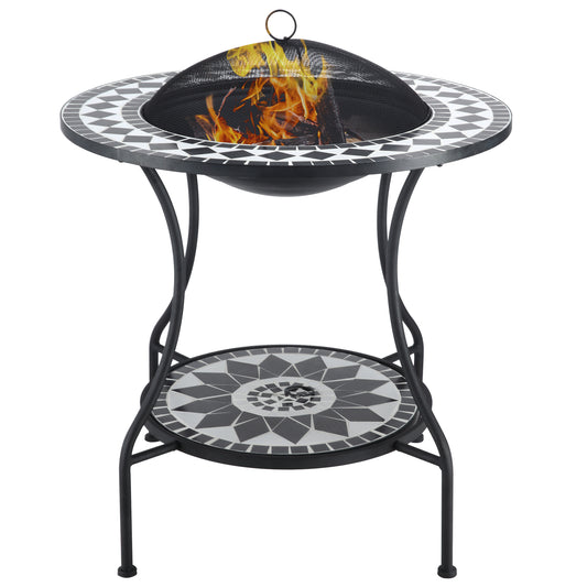 Outsunny 30 3-in-1 Outdoor Fire Pit Dining Table with Ice Bucket and Storage Shelf