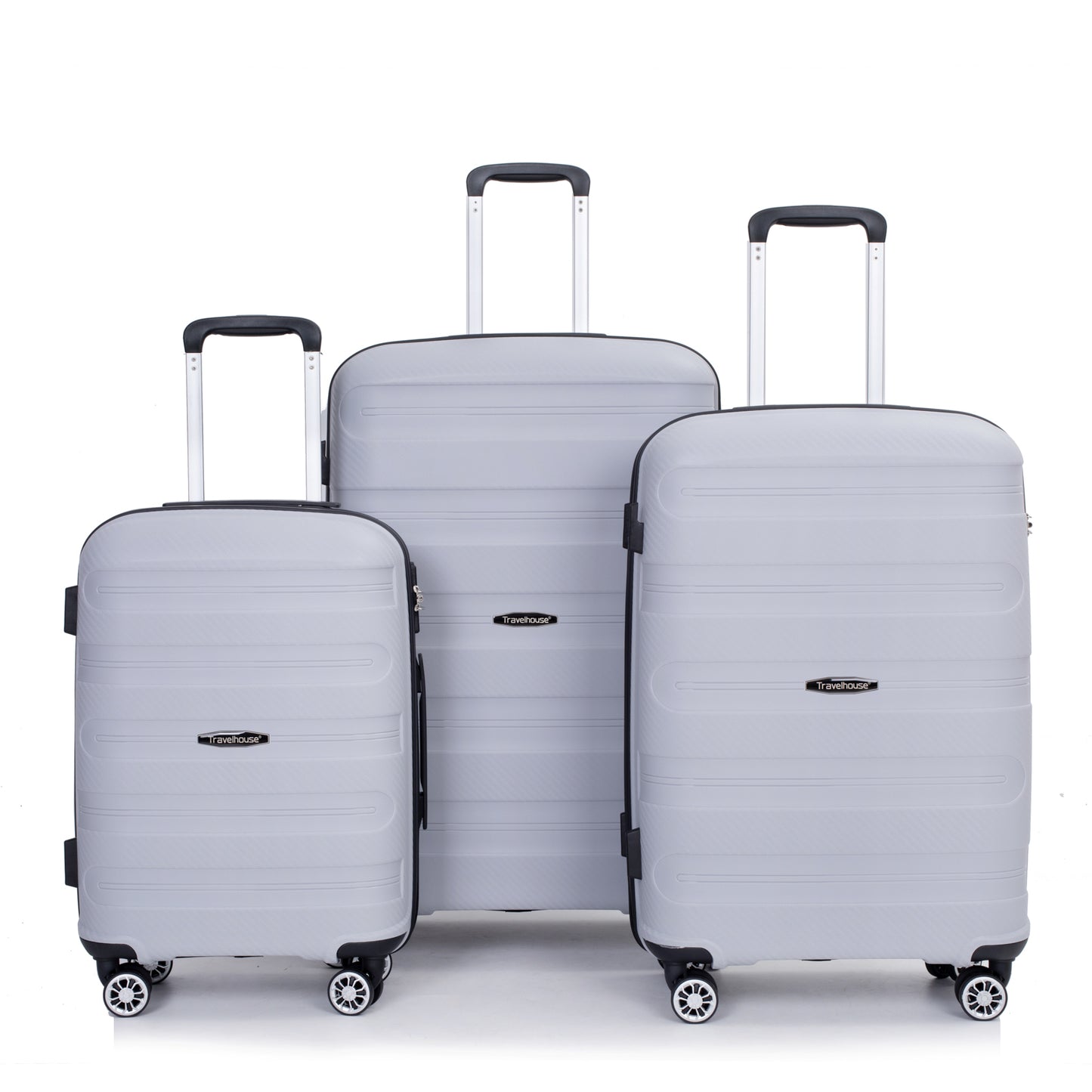 Hardshell Suitcase Spinner Wheels PP Luggage Sets Lightweight Durable Suitcase with TSA Lock,3-Piece Set (20/24/28) ,Silver