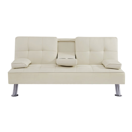 BEIGE LOVE SEAT SOFA BED WITH CUP HOLDER