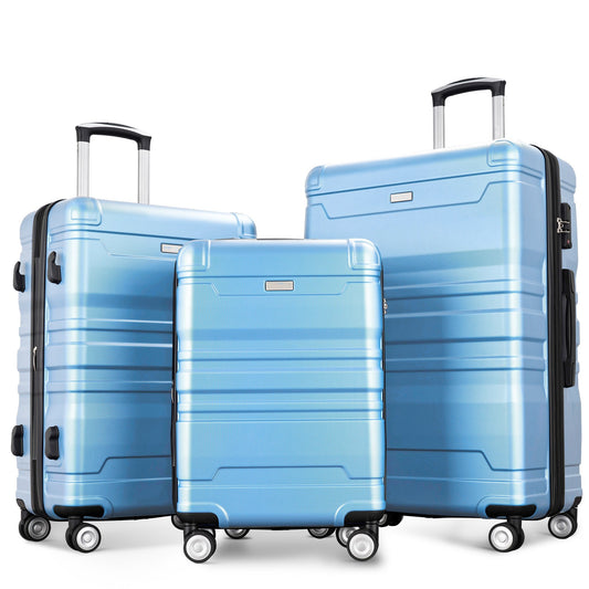 Luggage Sets New Model Expandable ABS Hardshell 3pcs Clearance Luggage Hardside Lightweight Durable Suitcase sets Spinner Wheels Suitcase with TSA Lock 20''24''28''(Sky Blue)