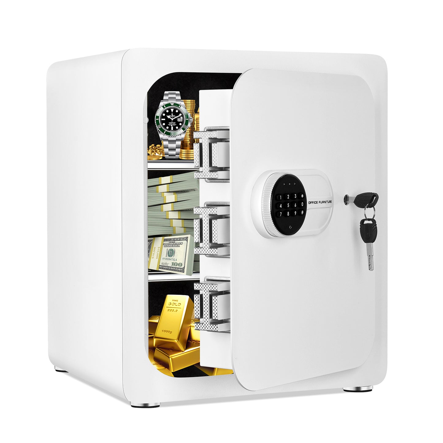 2 Cubic Feet White Safe Box with 3 Secure Opening Methods