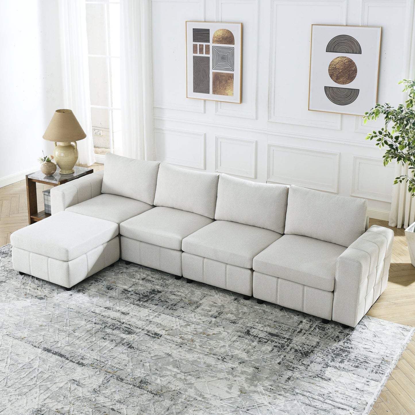 Modular L-Shaped Sectional Sofa with Ottoman for Modern Living Spaces.