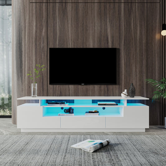 Elegant Modern White TV Stand with 20 Colors LED Lights and Remote Control