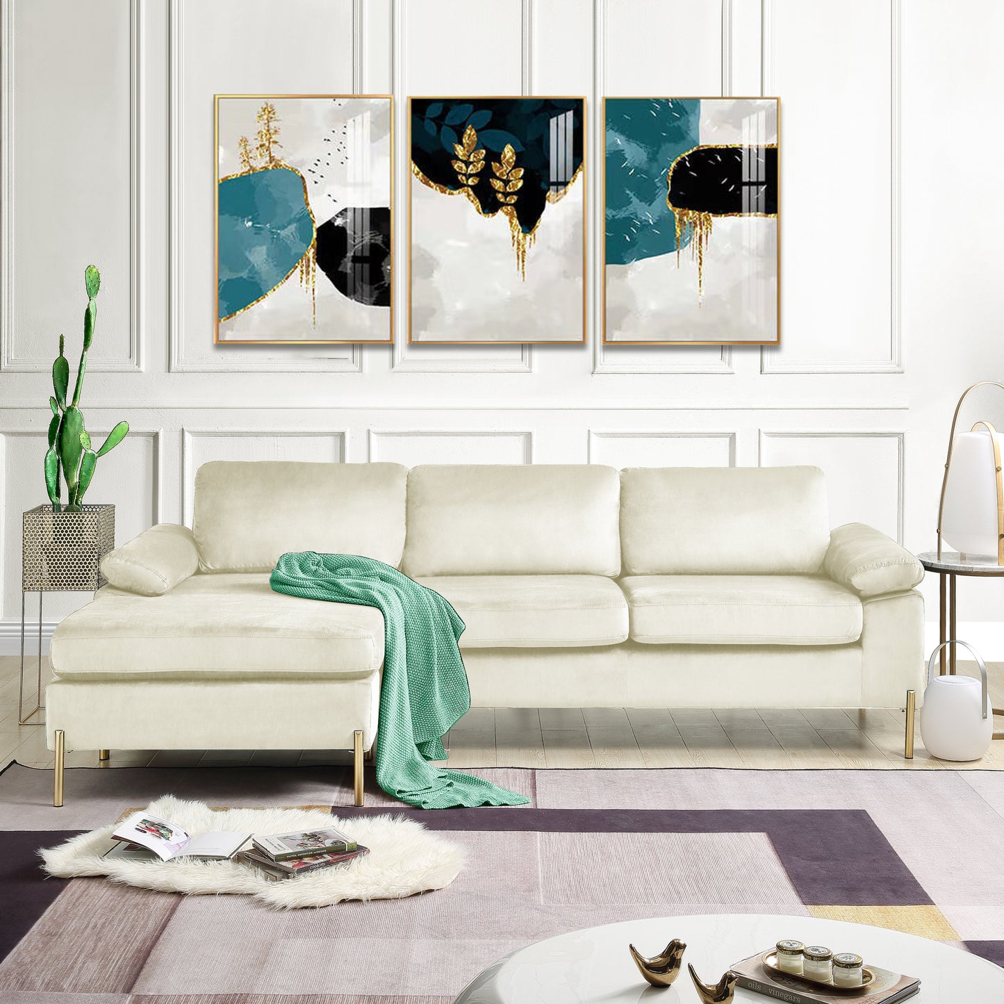 Shannon Velvet Sectional Sofa with Chaise