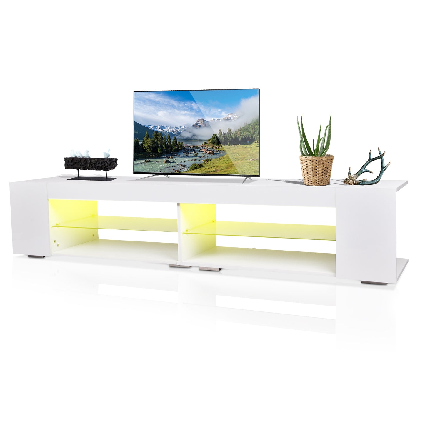 Modern LED TV Stand with RGB Remote Control and Tempered Glass Shelf