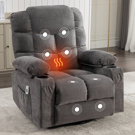 Grey Rocking Recliner Chair with Vibration Massage, Heating, and Rocking Function