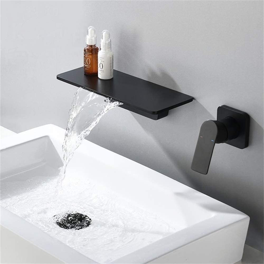 Modern Matte Black Bathroom Sink Faucet with Waterfall Spout