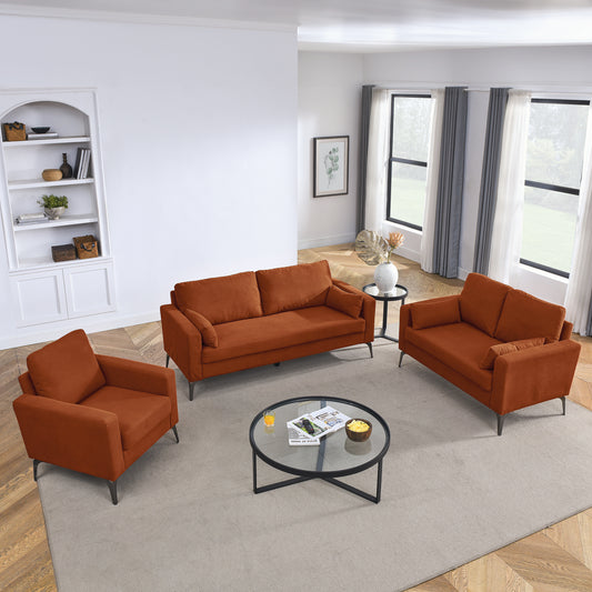 3-Piece Living Room Sofa Set with Corduroy Upholstery, Orange