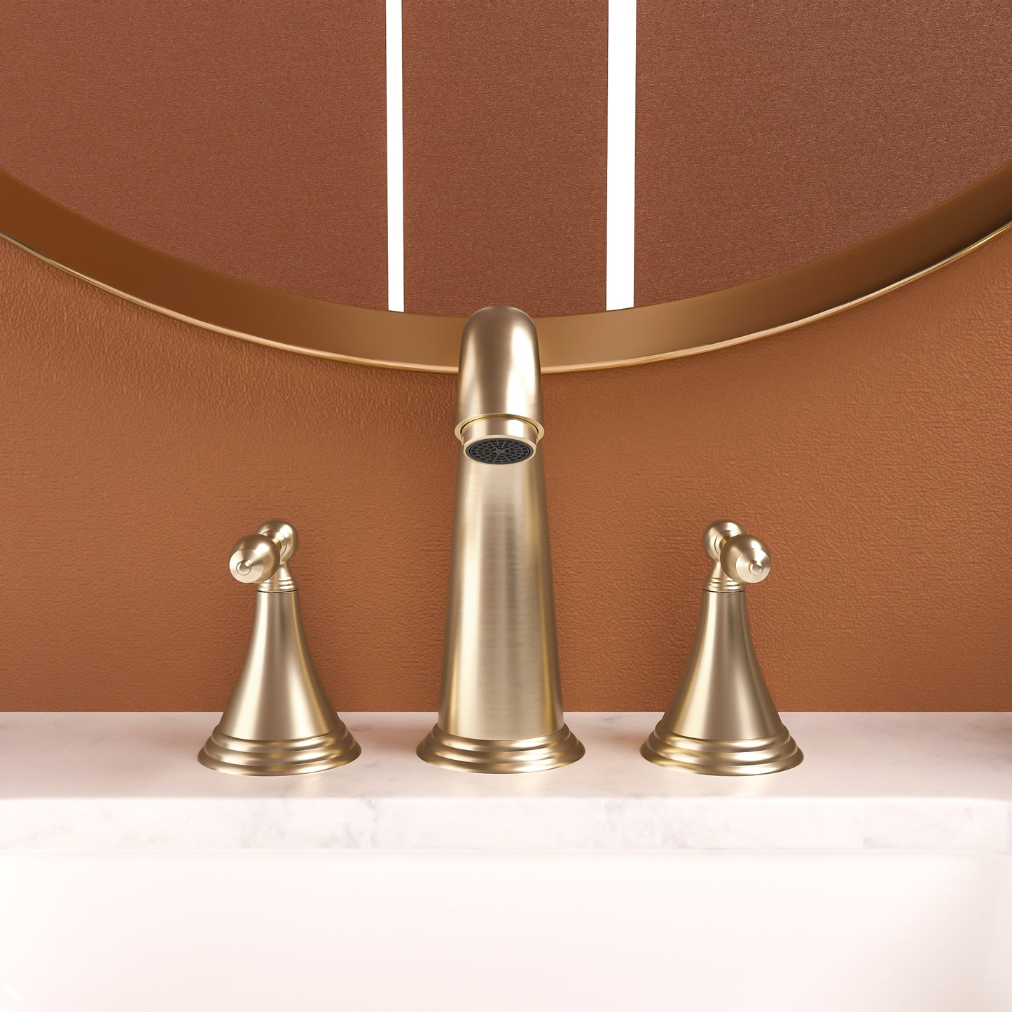 Gold Widespread Bathroom Faucet with Two Handles, Pop-Up Drain, and Water Supply Lines