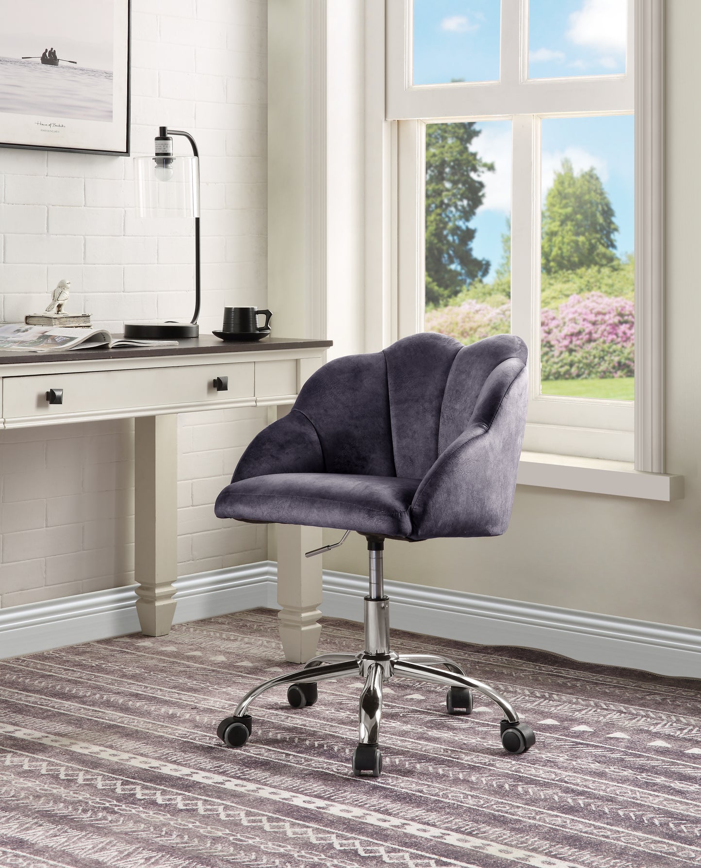 Rowse Office Chair in Dark Gray Velvet & Chrome Finish OF00118