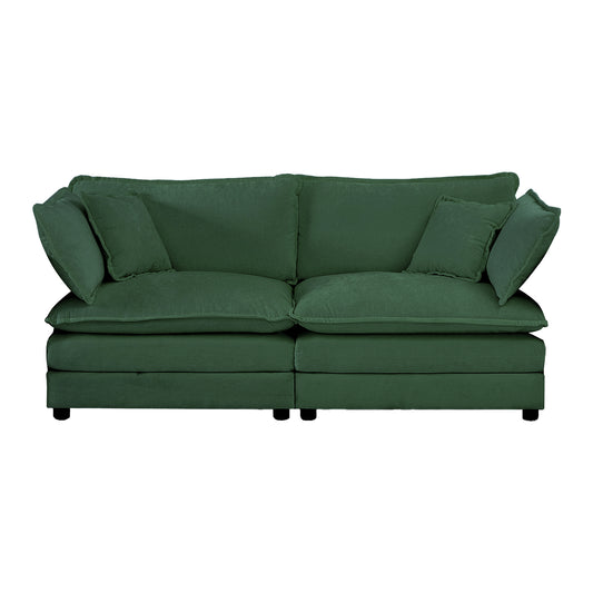 Armless Deep Seat 2 Seater Chenille Fabric Sofa to Combine With Alternative Arms and Single Armless Sofa , Green Chenille