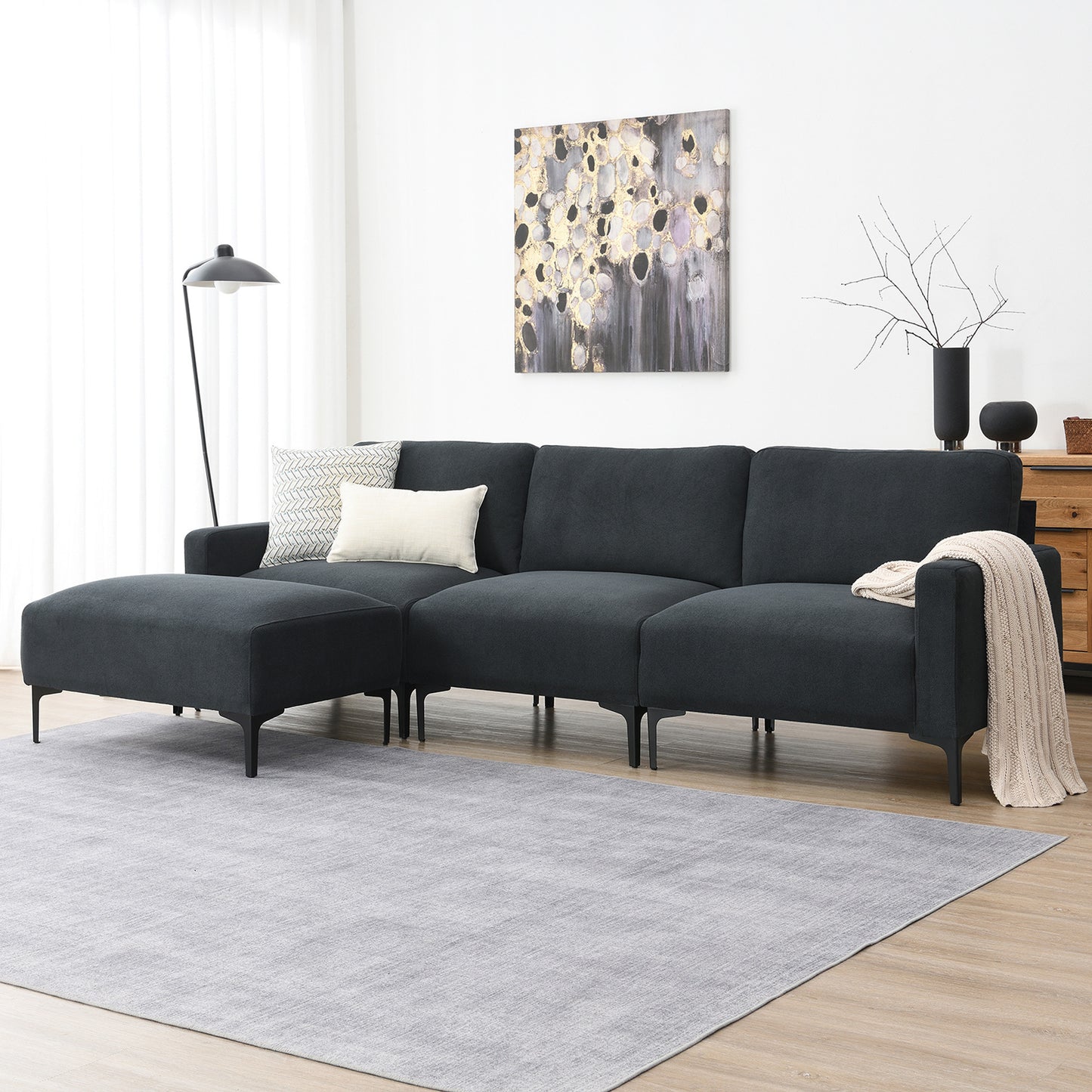 Modern L-shaped Sectional Sofa with Convertible Ottoman for Living Spaces