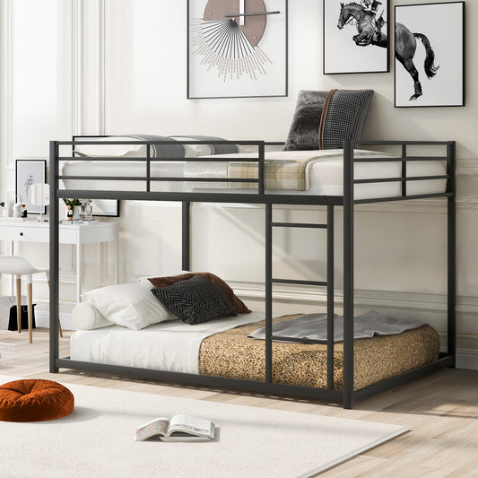 Modern Black Metal Bunk Bed with Full over Full Design