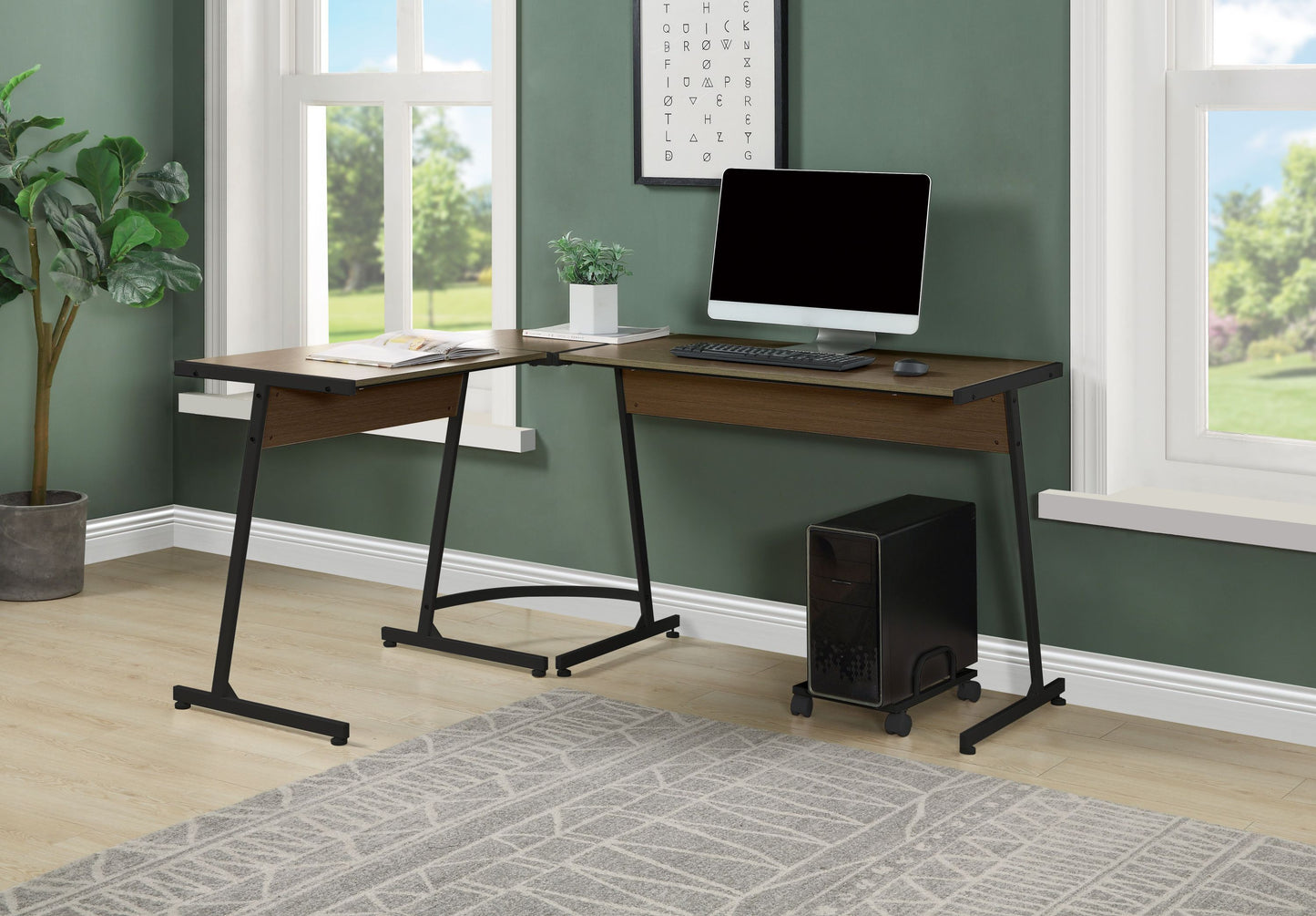 Dazenus Contemporary L-Shaped Computer Desk in Black and Oak Finish