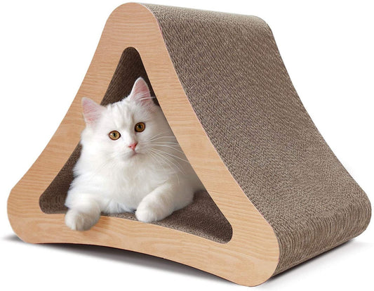 ScratchMe 3-Sided Triangle Cat Scratching Post Scratcher Cardboard, Recycle Corrugated Vertical Cat Board Pads prevents Furniture Damage, Triangular