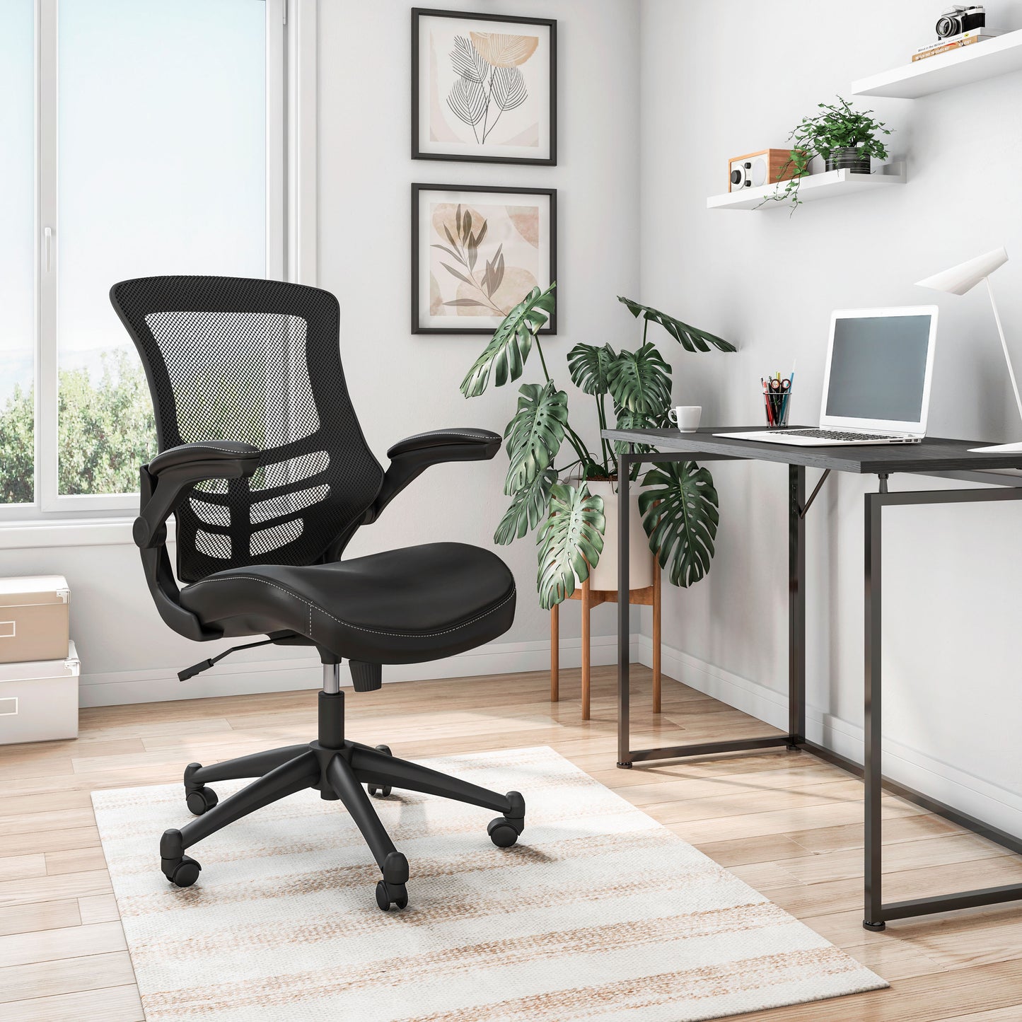 Stylish Mid-Back Mesh Office Chair with Adjustable Arms, Black