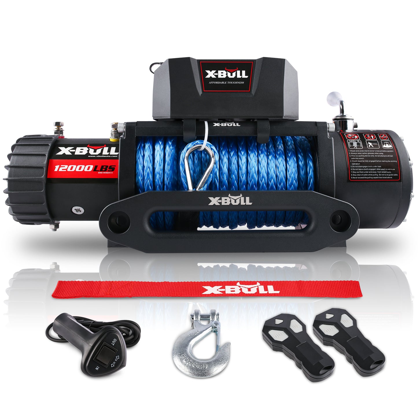 X-BULL 12000 lbs Electric Winch with Synthetic Rope for Truck, Jeep, and SUV Towing