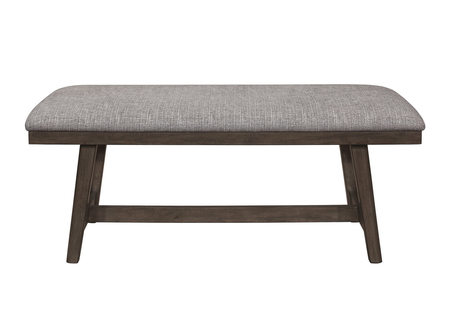 1Pc Dark Brown Finish Transitional Bench Upholstered Seat Gray Linen Look Fabric Wooden Furniture