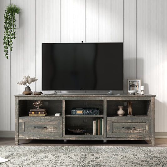 Black Pine TV Stand with 2 Drawers and Ample Storage Space for Living Room and Bedroom