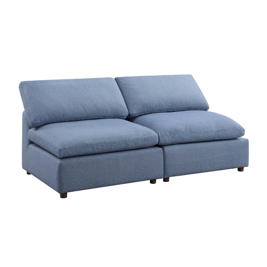 Blue Linen Modular Sectional Sofa Set with Self-Customization Design.