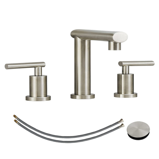 Modern Brushed Nickel Widespread Bathroom Faucet with Waterfall Design