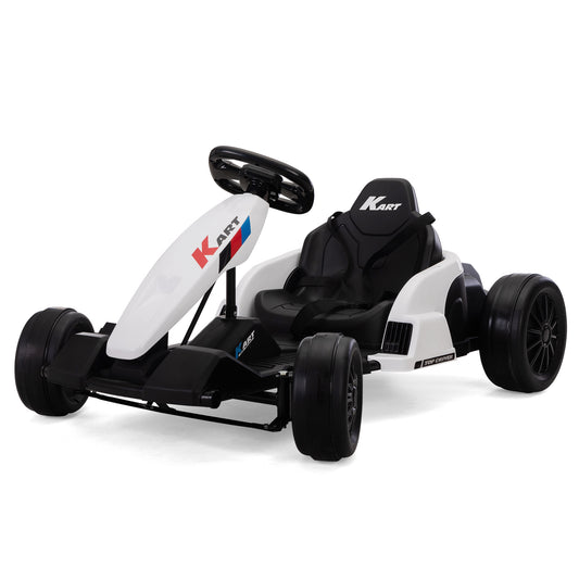 Electric GoKart Pro for Kids Aged 4-16, Black and White Outdoor Racing Car with MP3