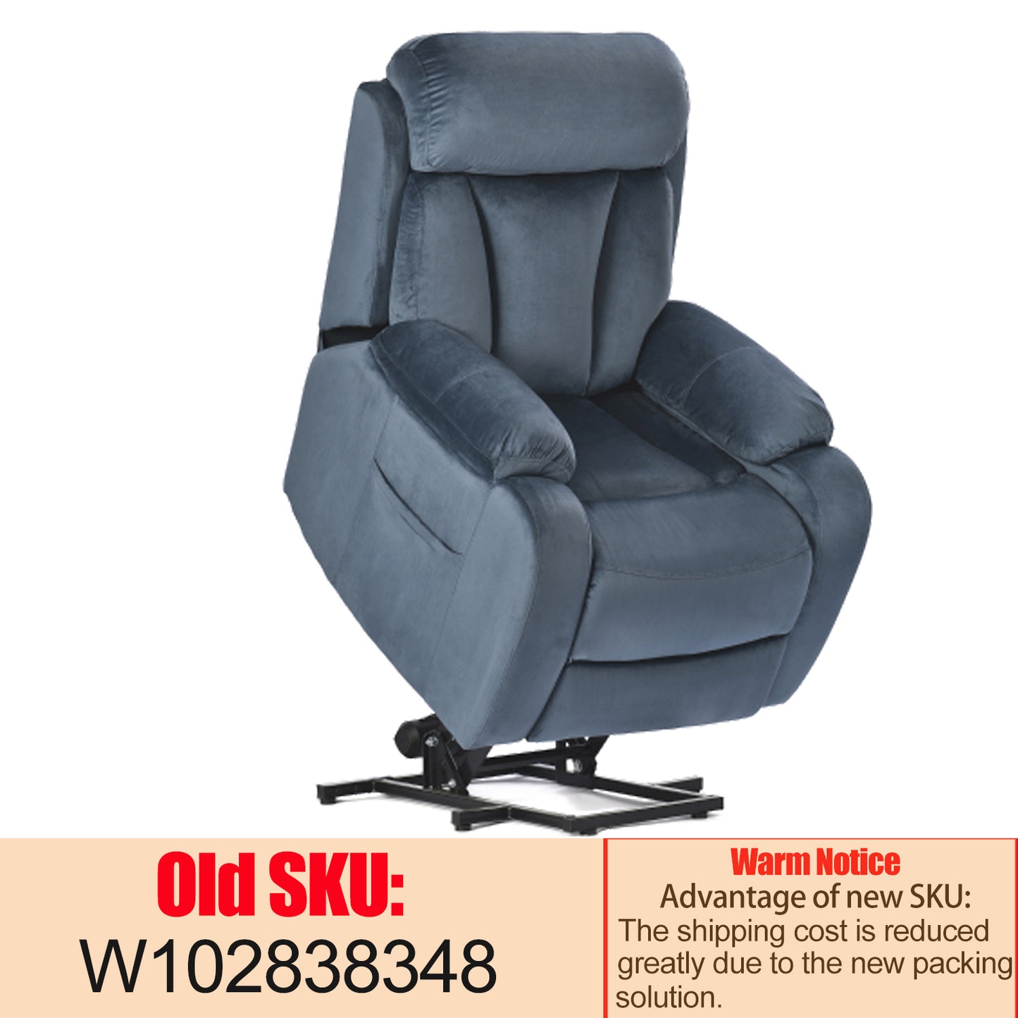 Elderly Power Lift Recliner Chair in Navy Blue with Remote Control