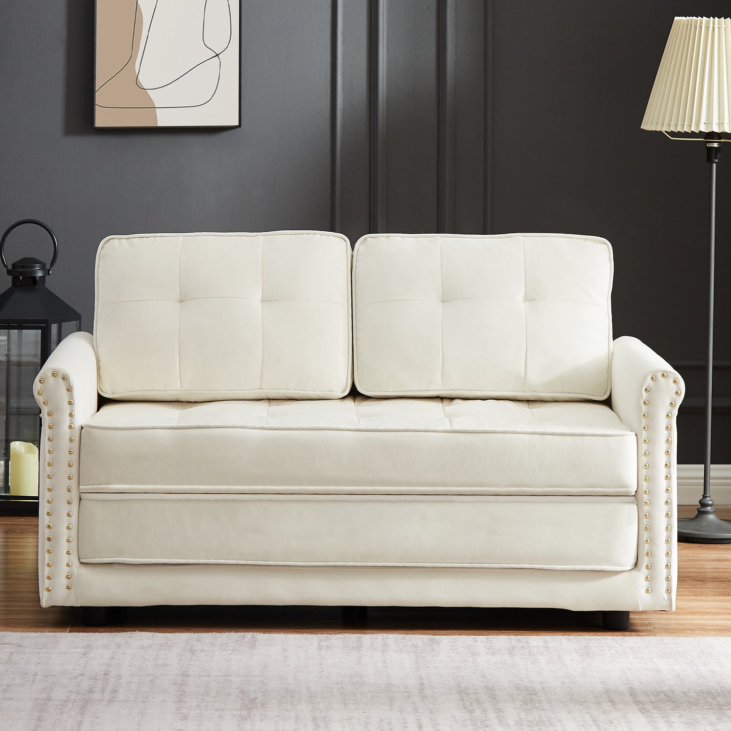 cream white velvet sofa with armrest