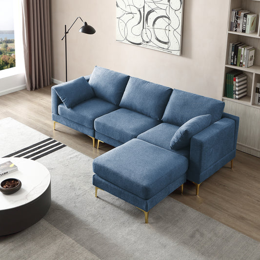 ADF Living Room Furniture Modern Leisure L Shape Couch Blue Fabric