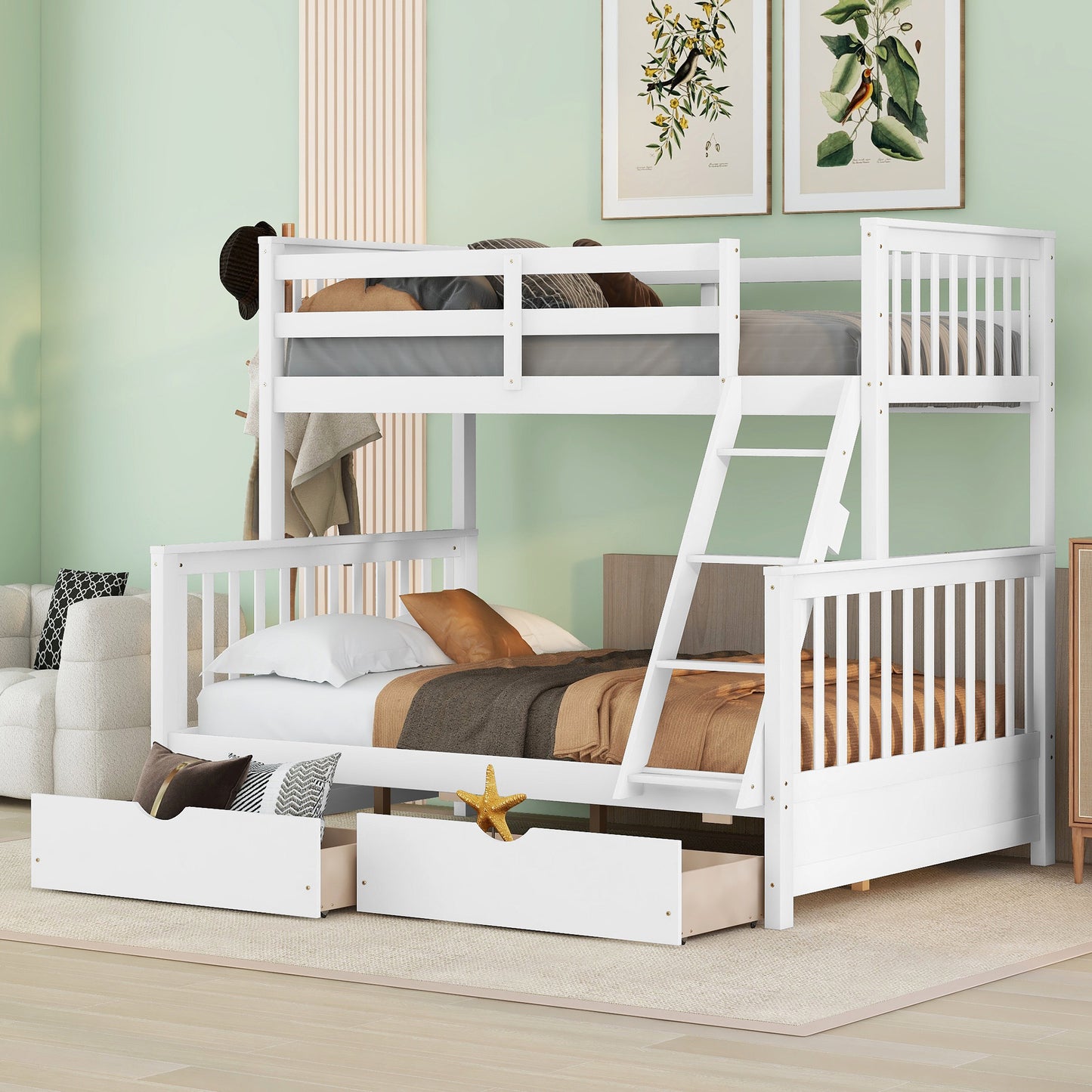 Twin/Full Bunk Bed with Stairs, Drawers, and Flexible Layout