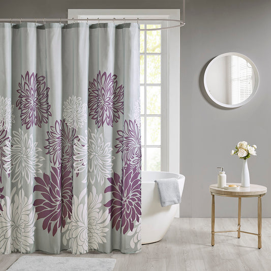 Elegant Floral Shower Curtain in Purple and White Hues