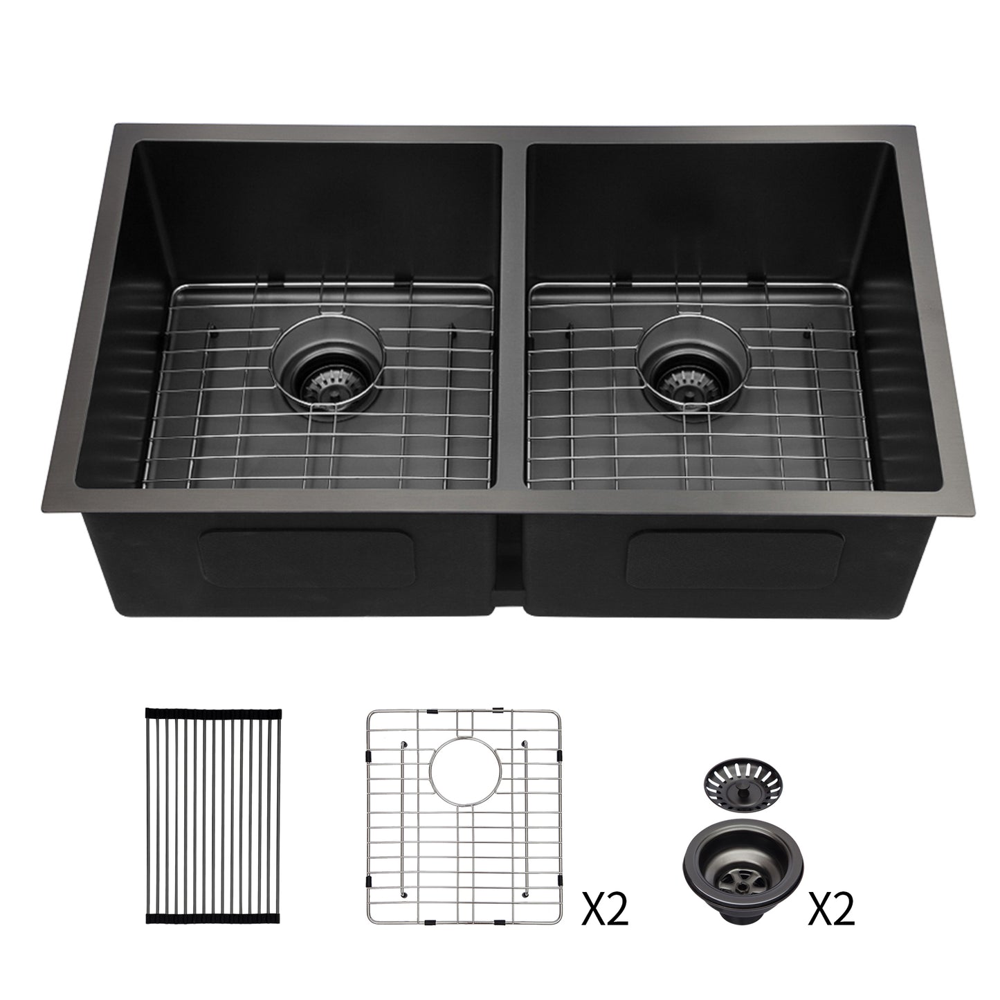 Gunmetal Black Kitchen Sink with Double 10 Deep Basin