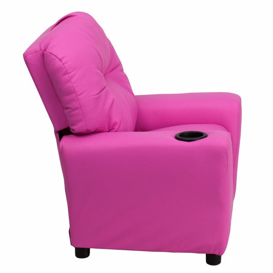 Kids Hot Pink Vinyl Recliner with Cup Holder