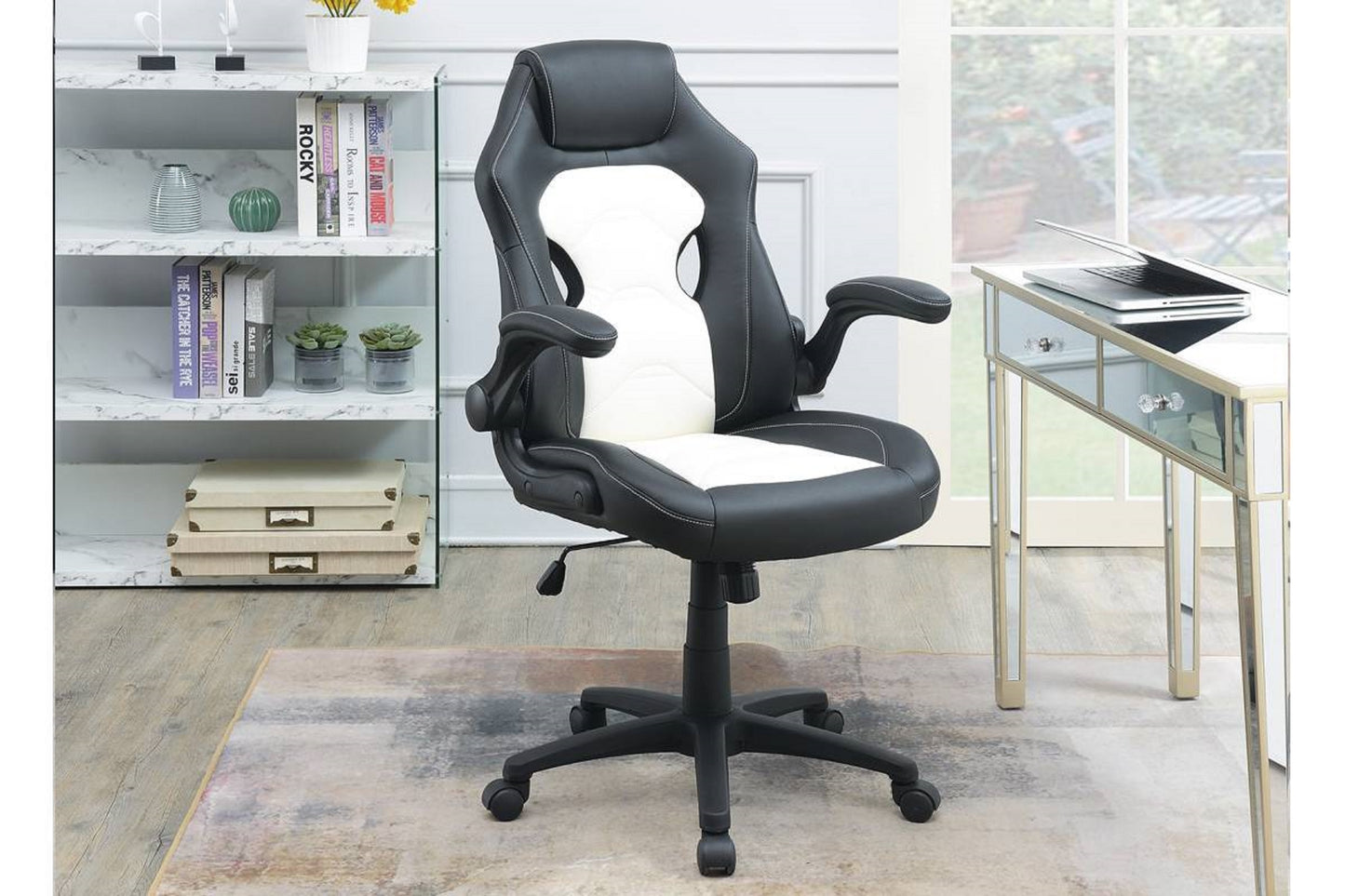 Office Chair Upholstered 1pc Comfort Chair Relax Gaming Office Chair Work Black And White Color