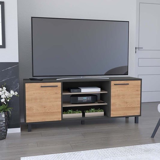 Sophisticated Black Wengue TV Stand with Multiple Shelves for TVs up to 55