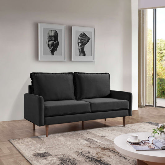 Luxurious 69” Black Velvet Upholstered Sofa with Wooden Frame and Sustainable Materials