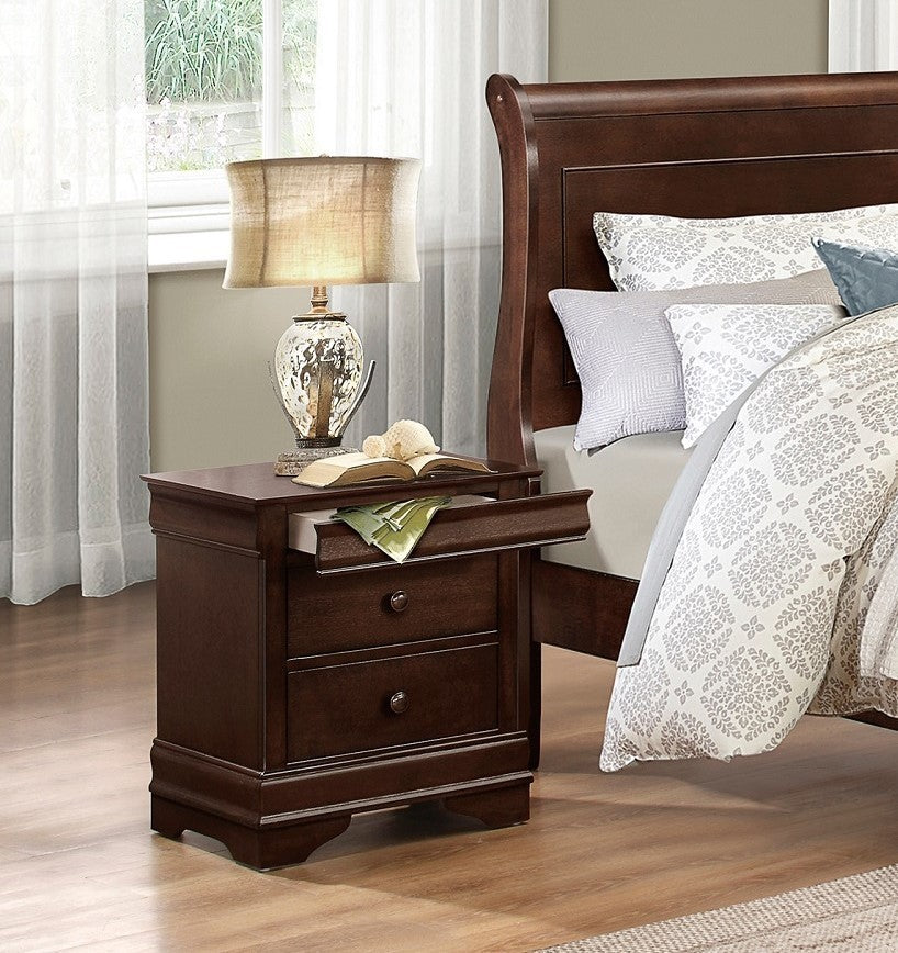 Louis Philippe Style 1pc Nightstand of Drawers Brown Cherry Finish Okume Veneer Bedroom Furniture