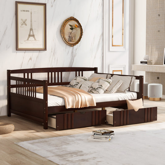 Full Size Daybed Wood Bed with Two Drawers,Espresso