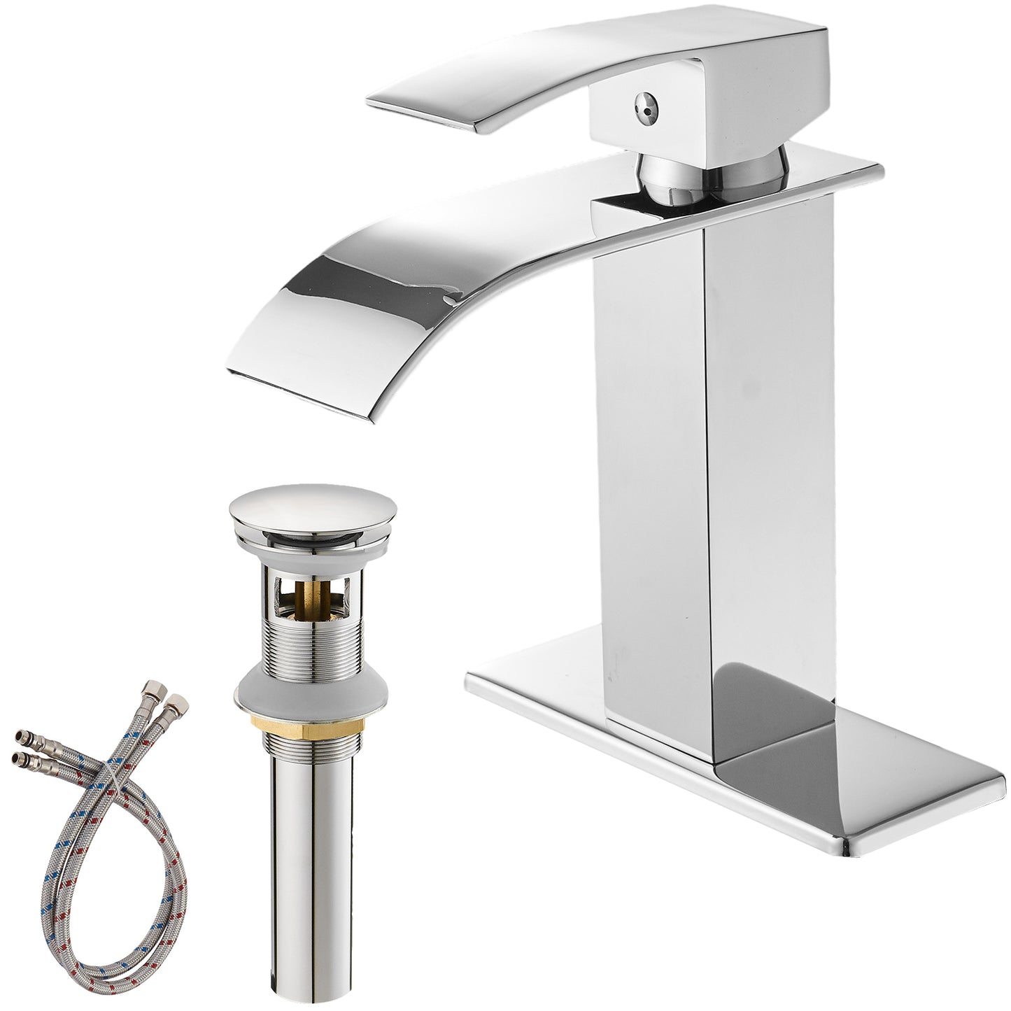 Chrome Waterfall Bathroom Faucet with Single-Handle Low-Arc Design