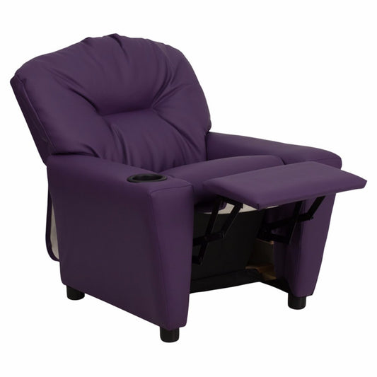 Contemporary Children's Purple Vinyl Recliner with Cup Holder